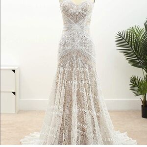 Women’s Bohemian Mermaid Style Wedding Dress Corset Back Size 12 NWT